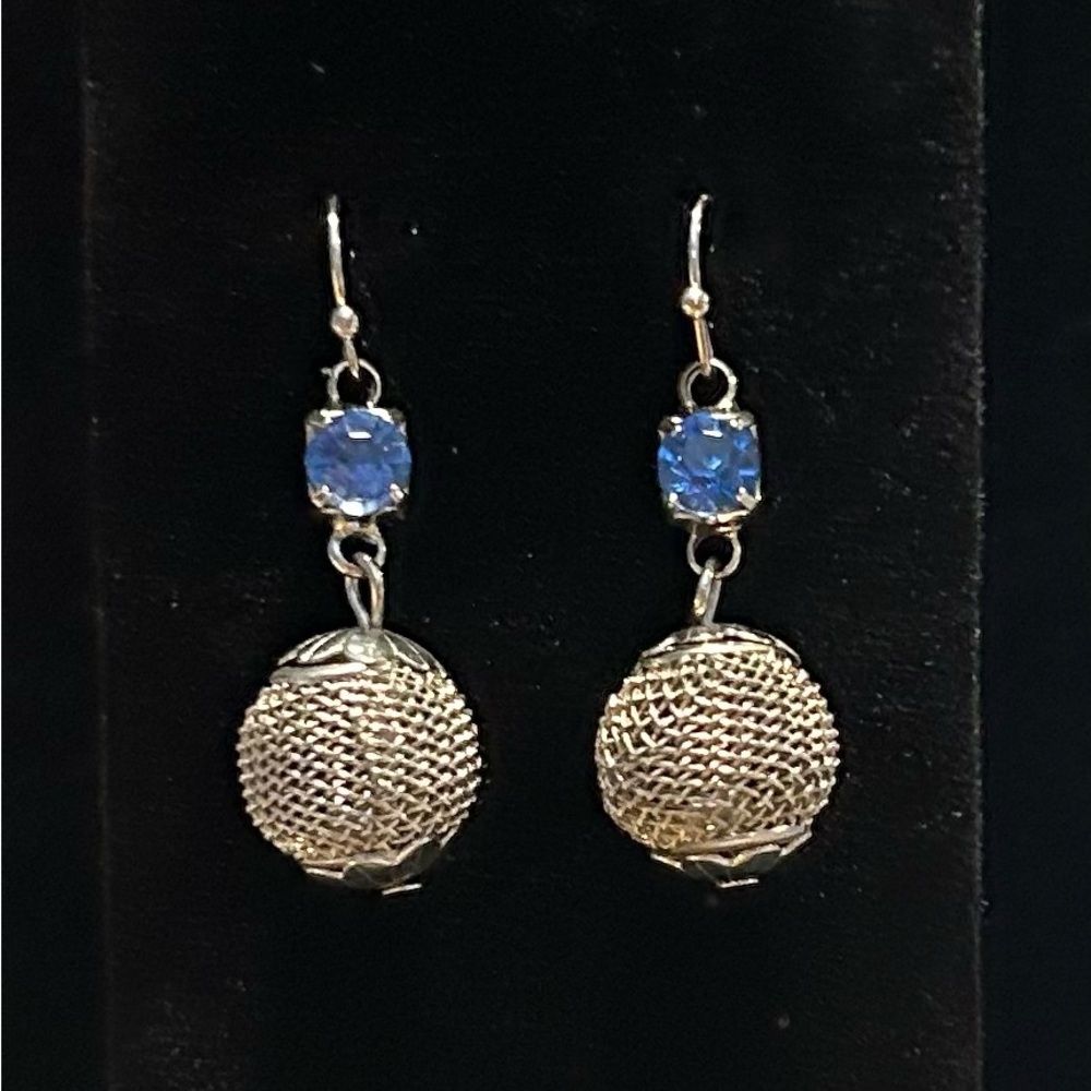 Intricate Silver and Blue Gemstone Earrings